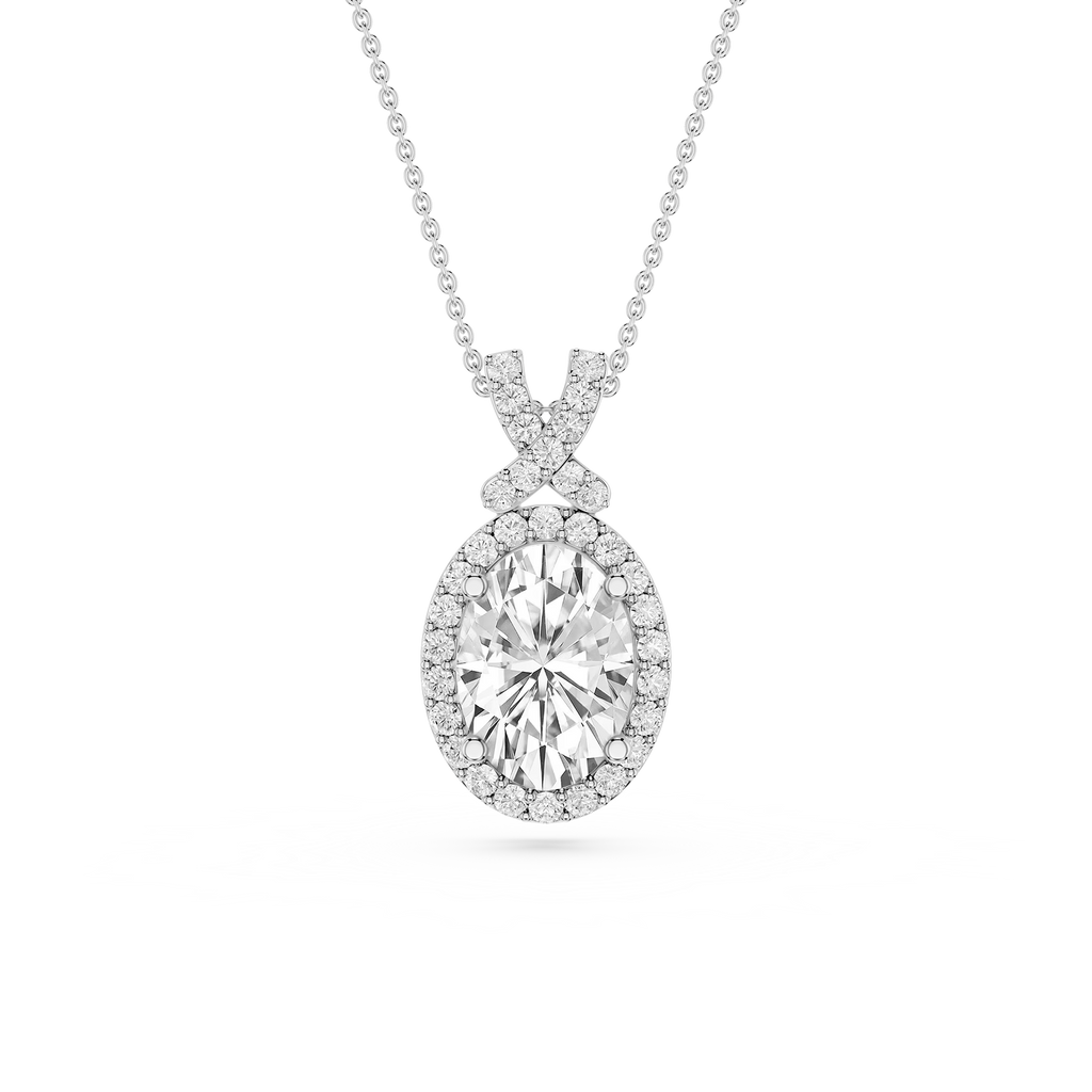 Oval Lab Grown Diamond Halo Pendant