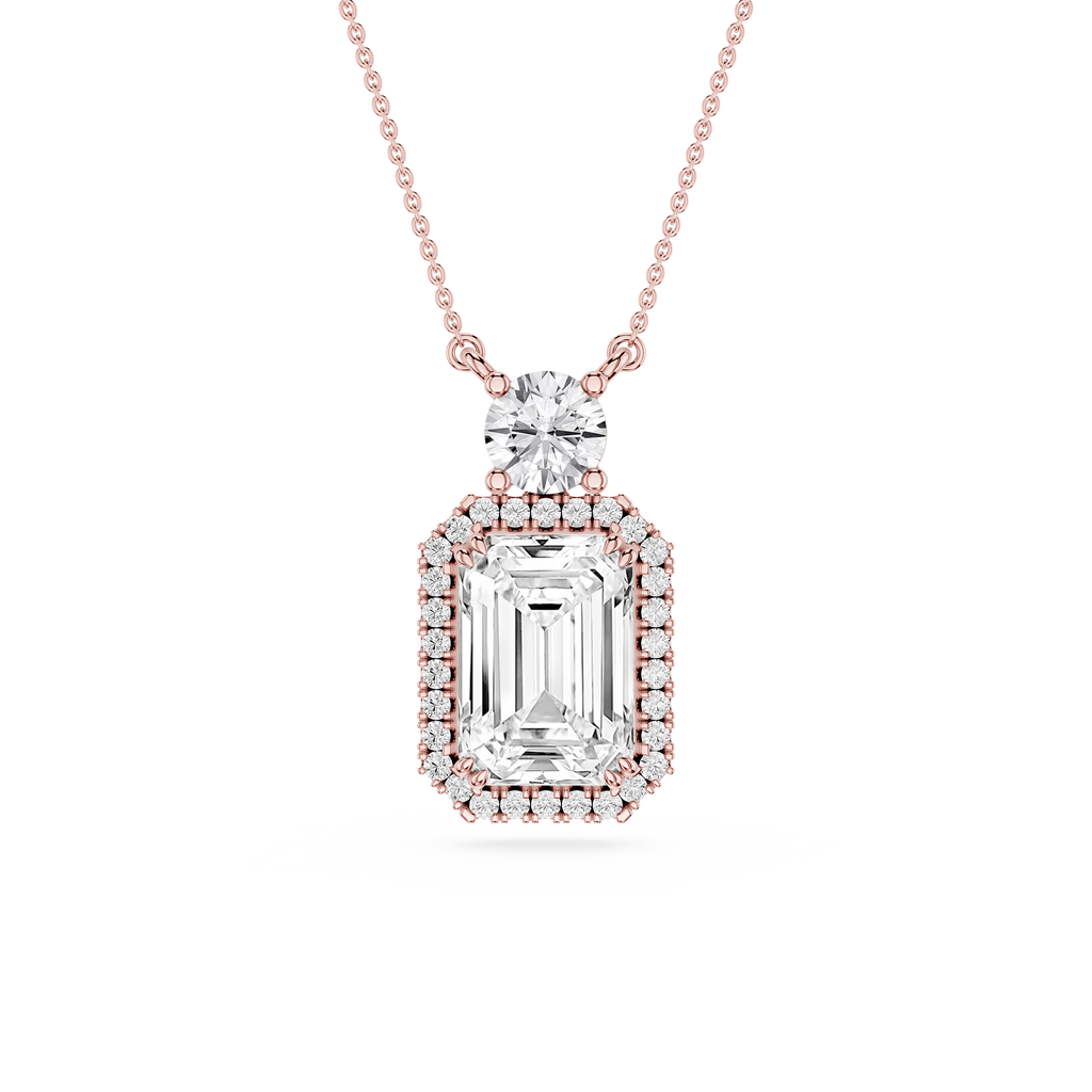 Emerald Cut Halo Lab Grown Diamond Pendant