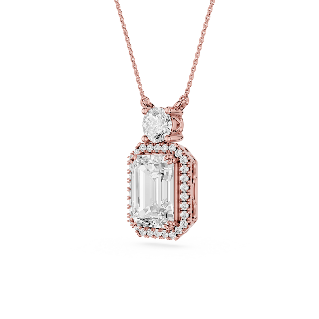 Emerald Cut Halo Lab Grown Diamond Pendant