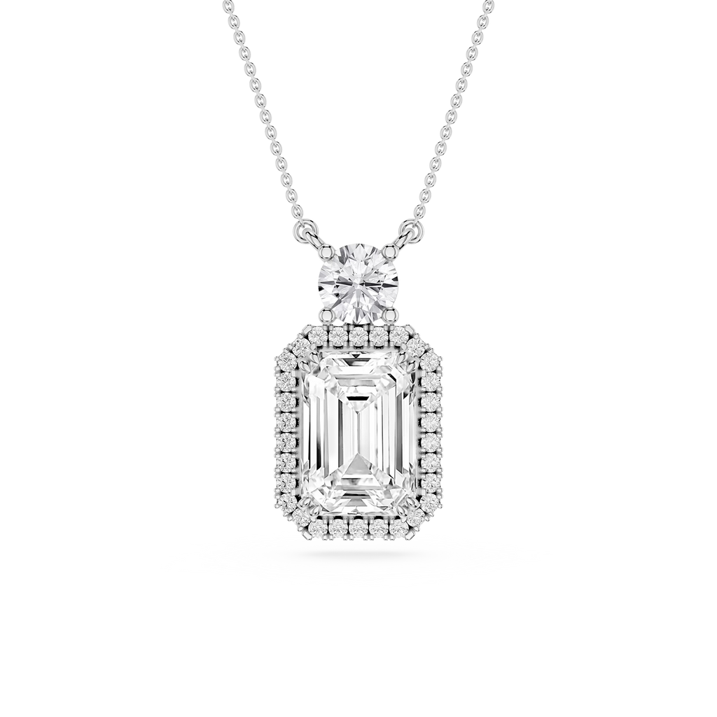 Emerald Cut Halo Lab Grown Diamond Pendant