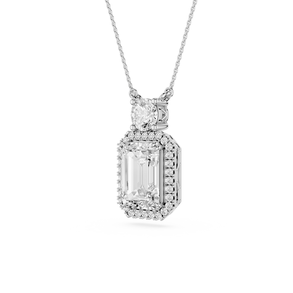 Emerald Cut Halo Lab Grown Diamond Pendant