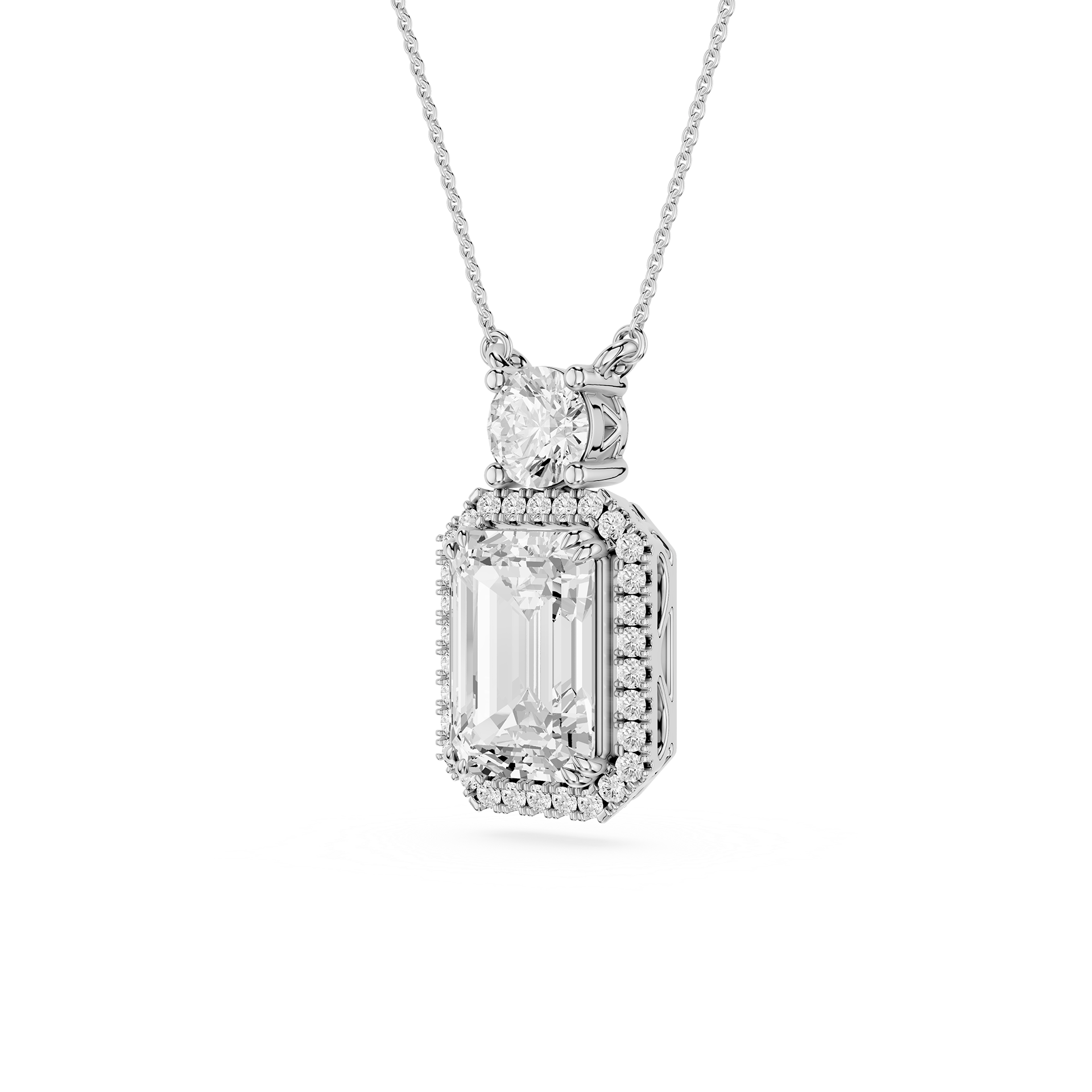 Emerald Cut Halo Lab Grown Diamond Pendant