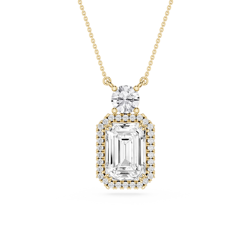 Diamond necklace with a gold chain on a white background