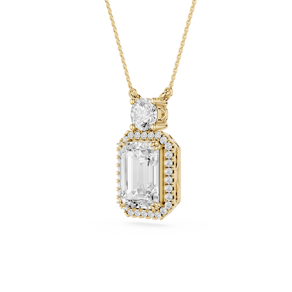 Emerald Cut Halo Lab Grown Diamond Pendant