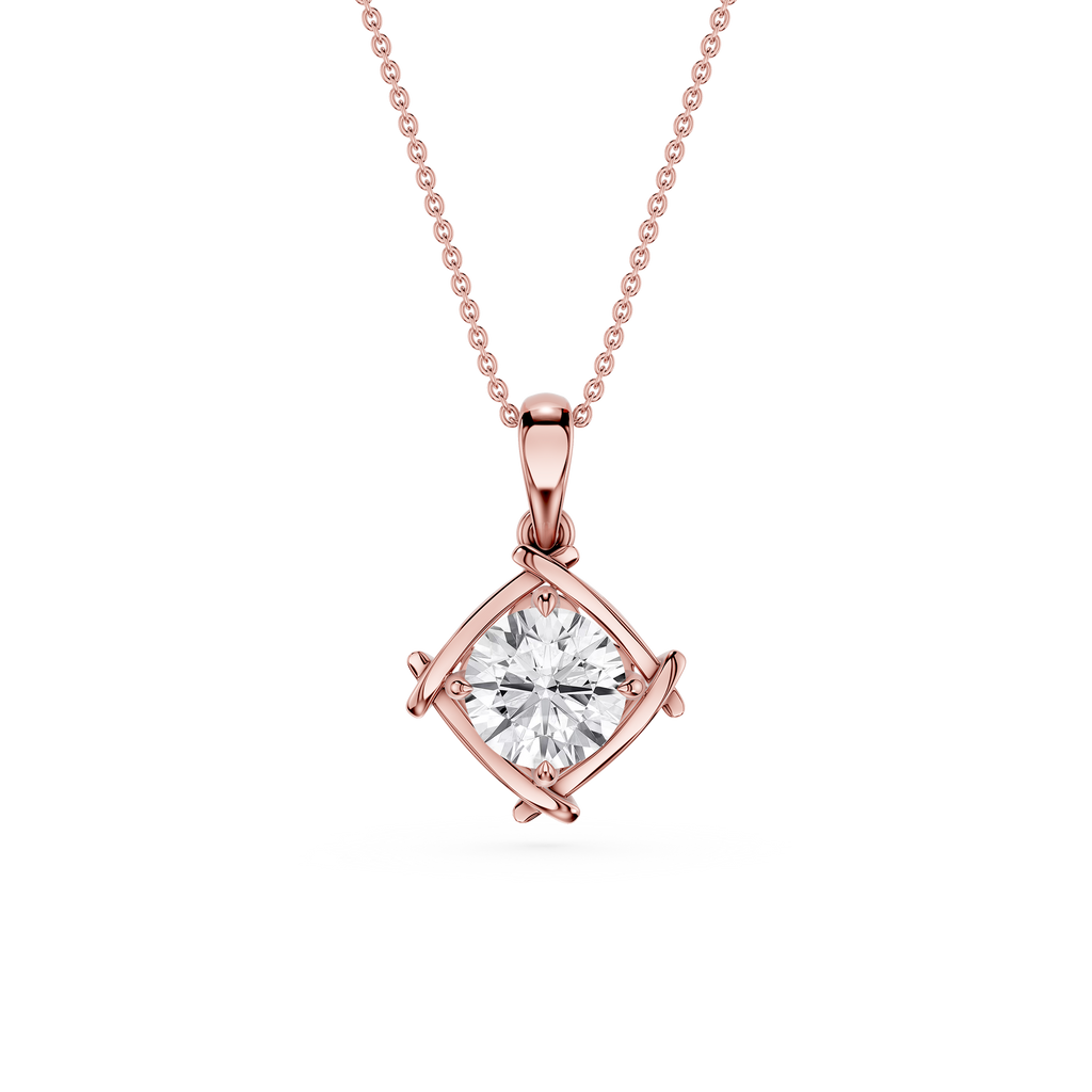 Round Cut Lab Grown Diamond Twist Frame Pendant
