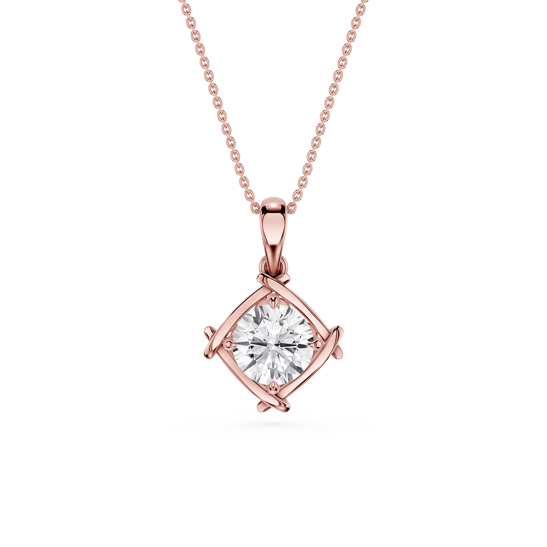 Round Cut Lab Grown Diamond Twist Frame Pendant