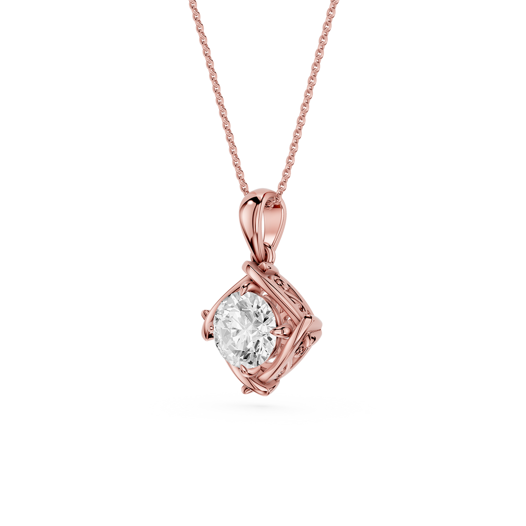 Round Cut Lab Grown Diamond Twist Frame Pendant