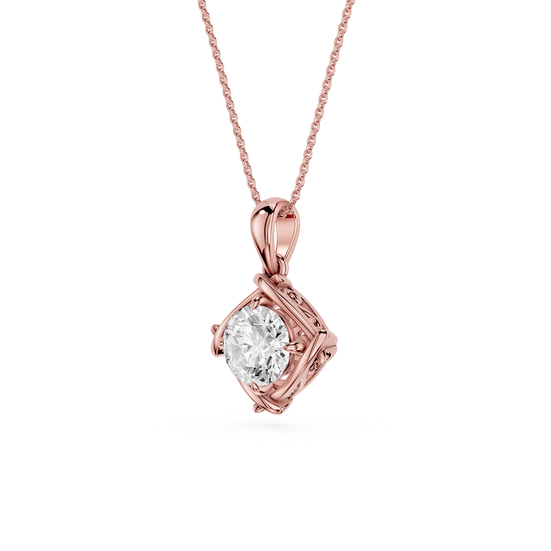Round Cut Lab Grown Diamond Twist Frame Pendant
