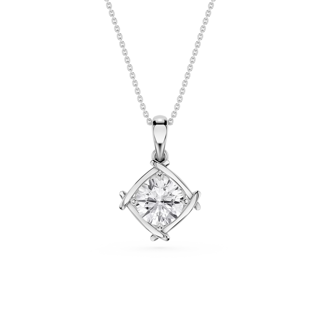 Round Cut Lab Grown Diamond Twist Frame Pendant