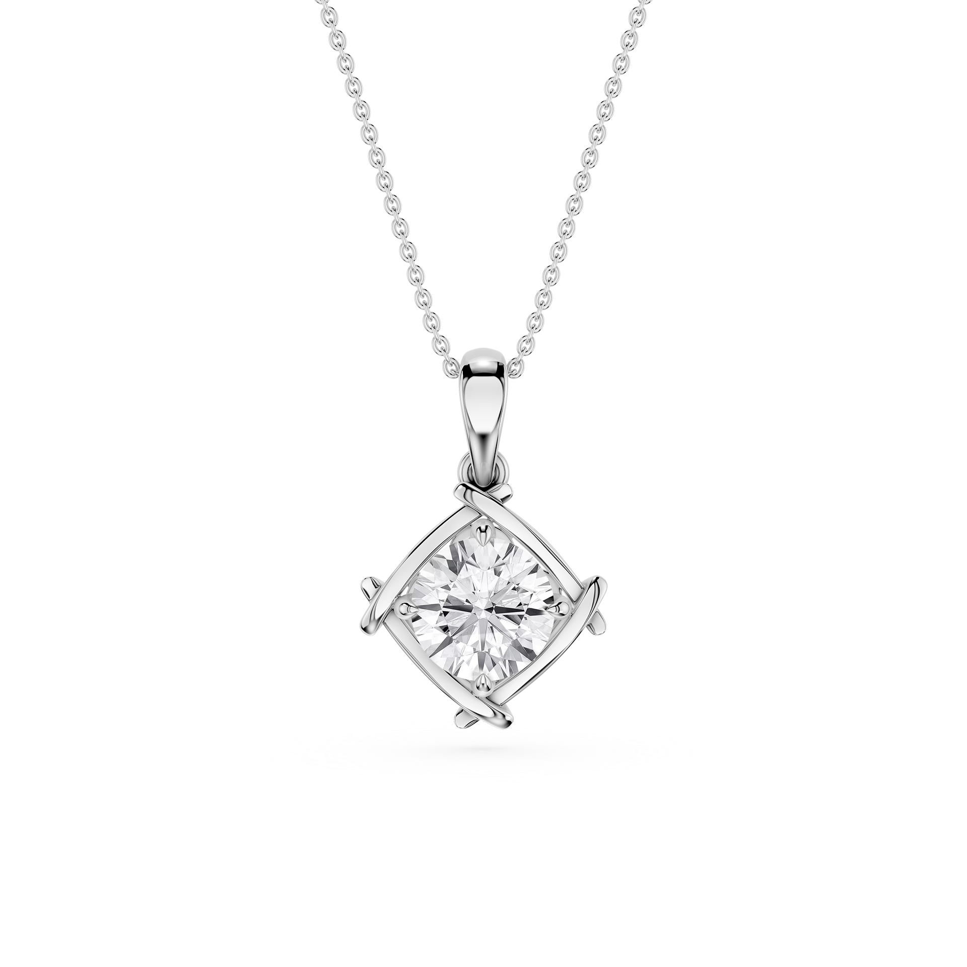 Round Cut Lab Grown Diamond Twist Frame Pendant