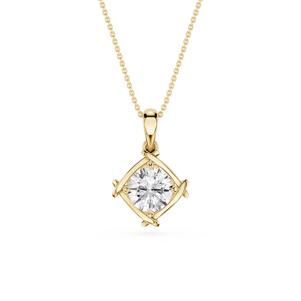 Round Cut Lab Grown Diamond Twist Frame Pendant