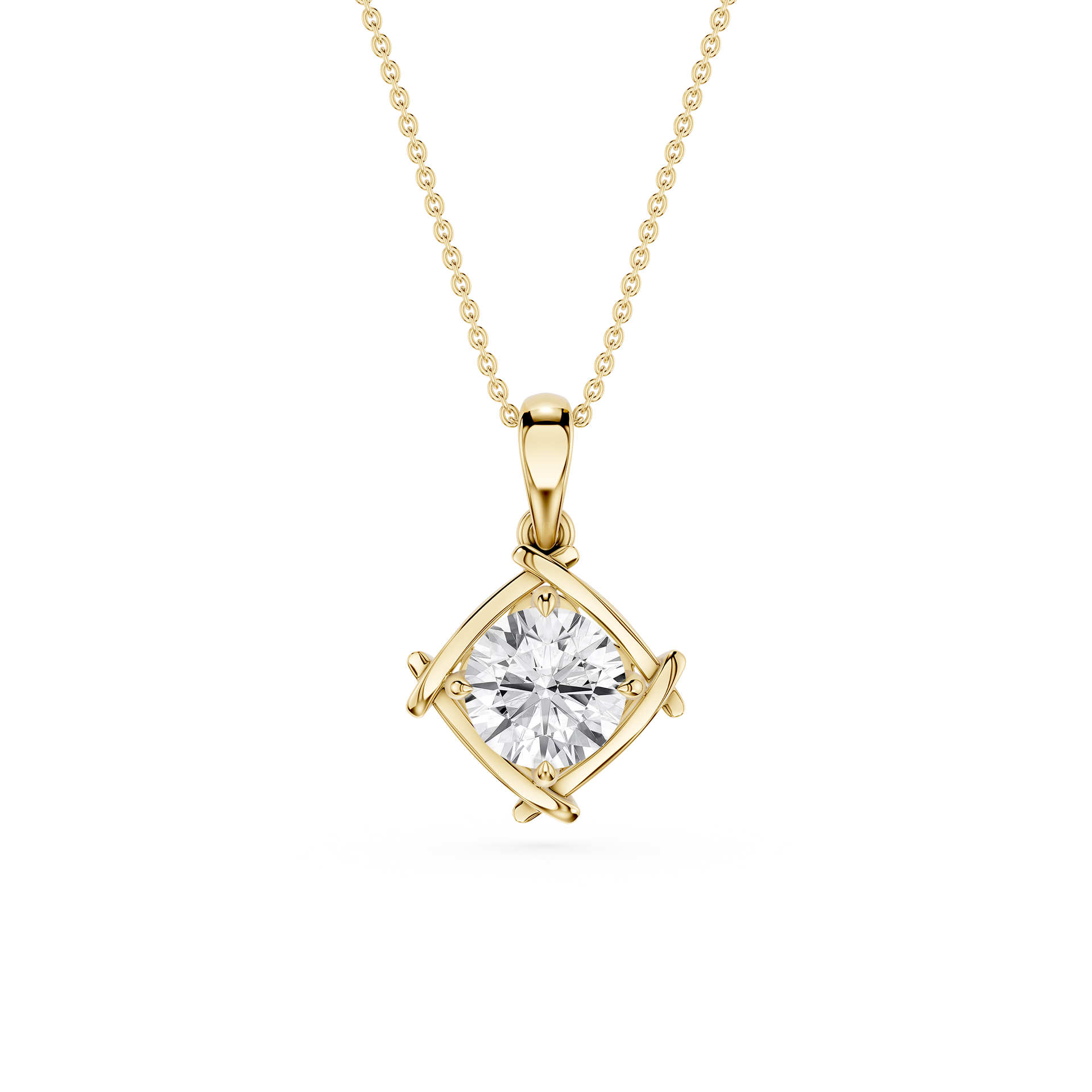 Round Cut Lab Grown Diamond Twist Frame Pendant