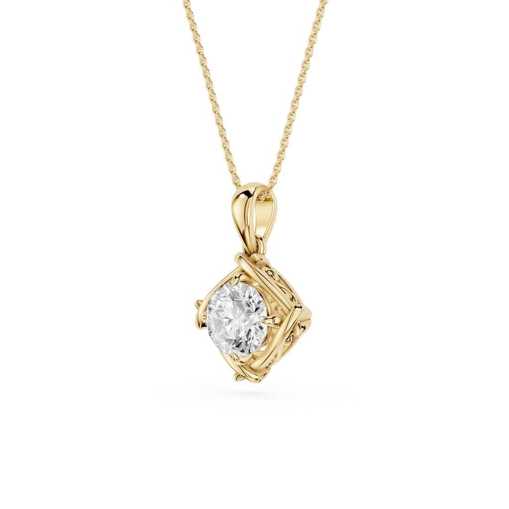 Round Cut Lab Grown Diamond Twist Frame Pendant