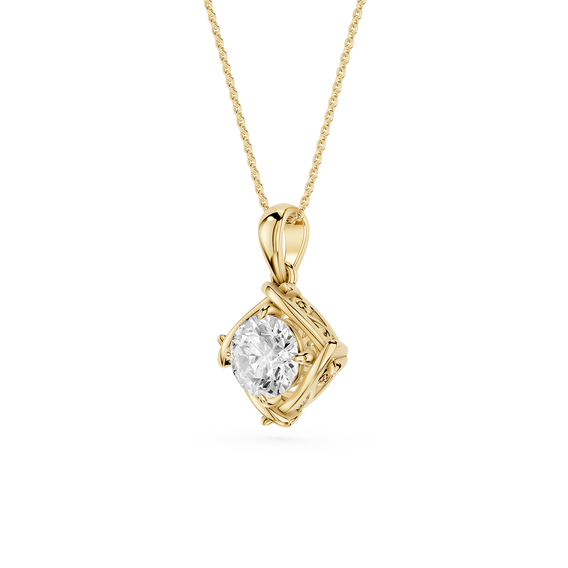 Round Cut Lab Grown Diamond Twist Frame Pendant
