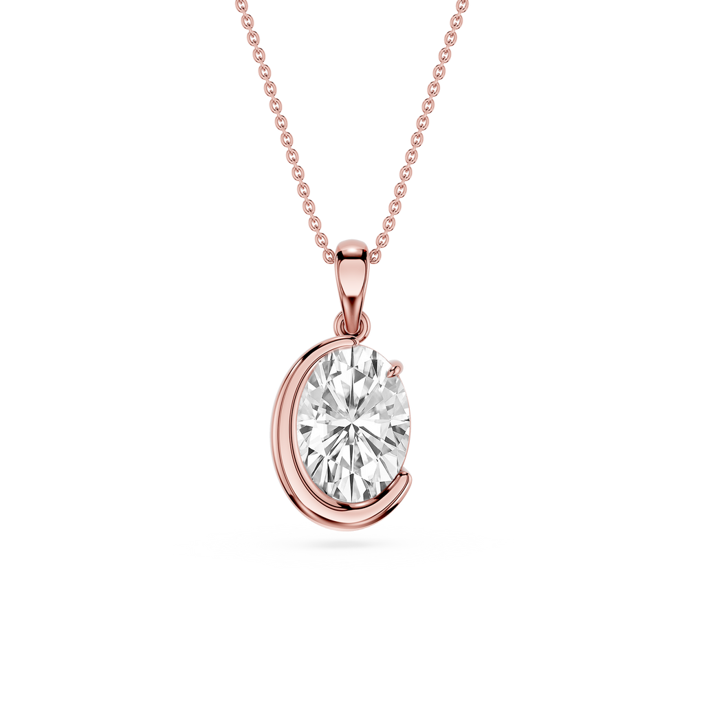 Oval Cut Lab Grown Diamond Crescent Pendant
