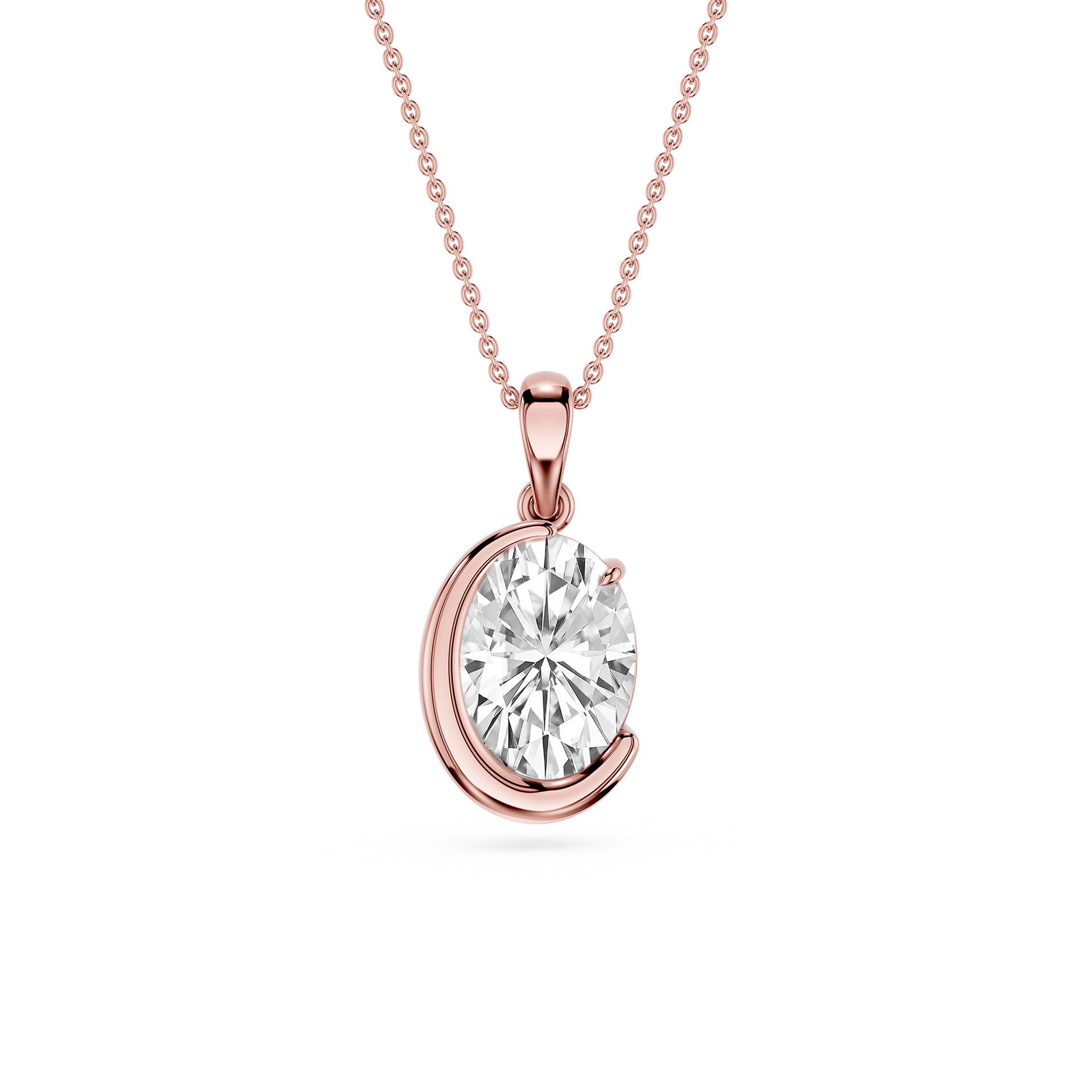 Oval Cut Lab Grown Diamond Crescent Pendant