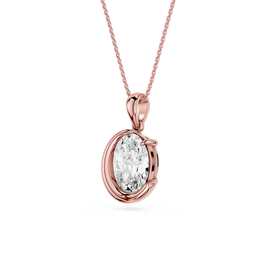 Oval Cut Lab Grown Diamond Crescent Pendant