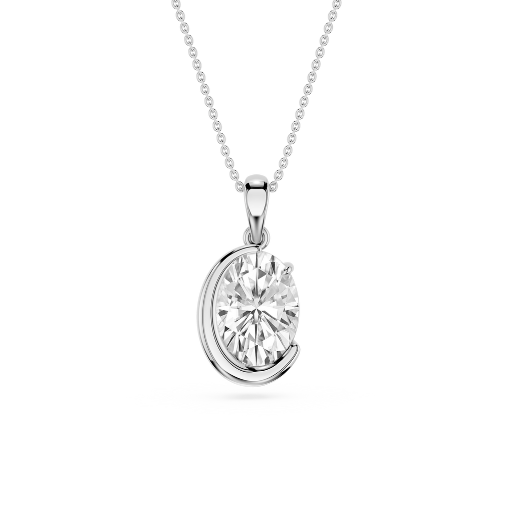 Oval Cut Lab Grown Diamond Crescent Pendant