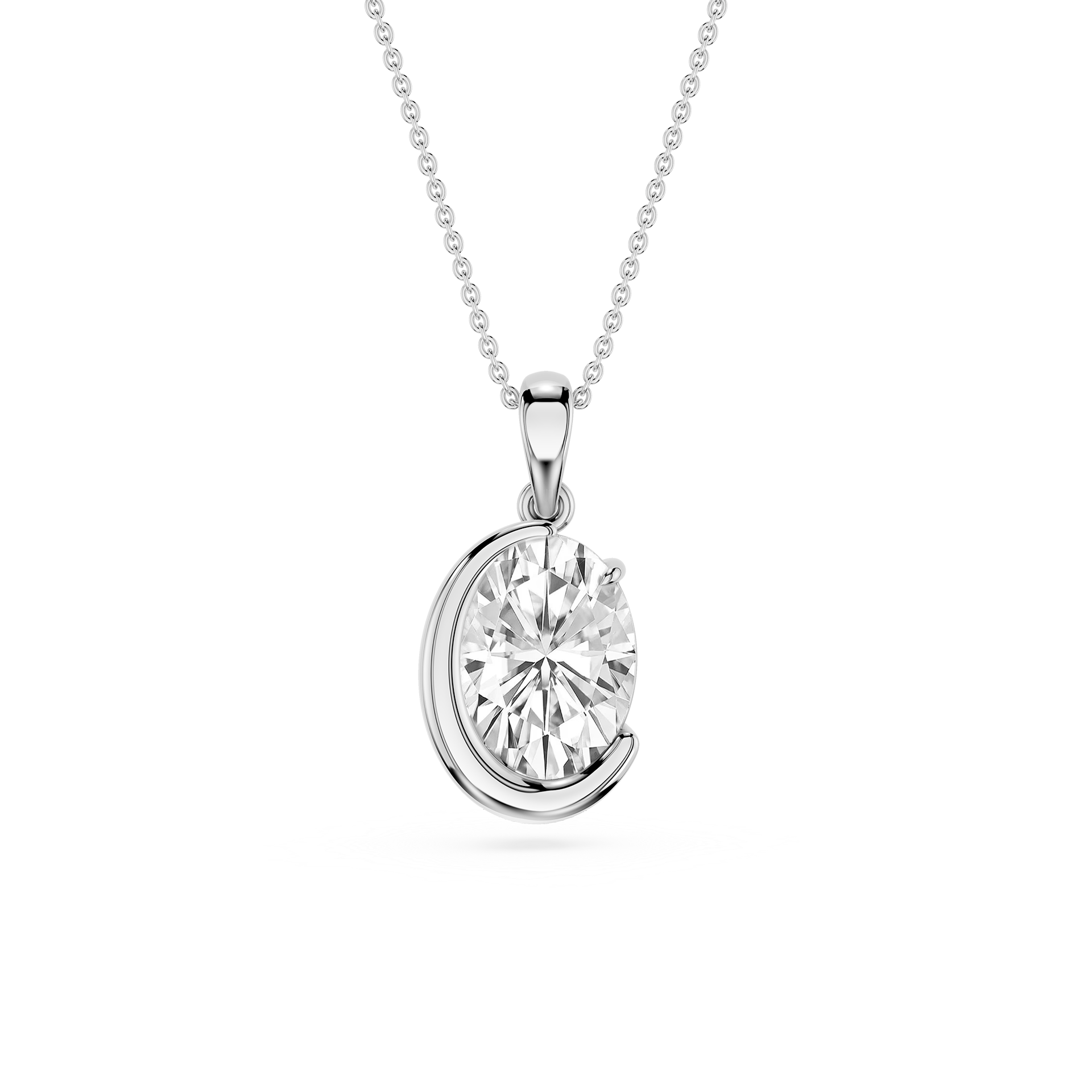 Oval Cut Lab Grown Diamond Crescent Pendant