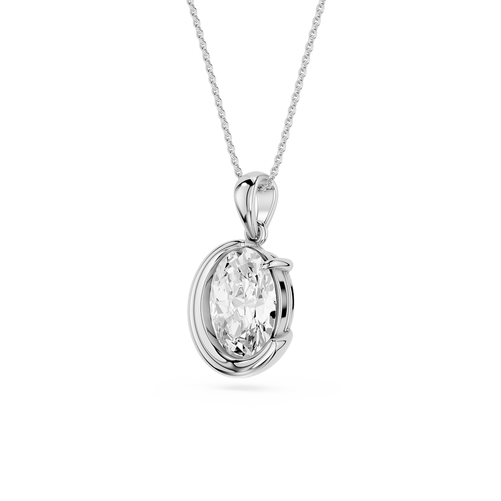 Oval Cut Lab Grown Diamond Crescent Pendant