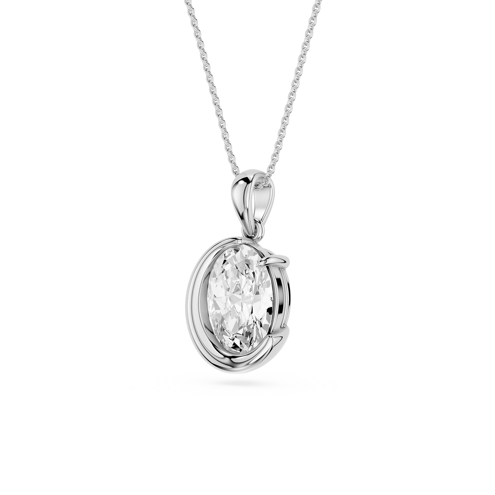 Oval Cut Lab Grown Diamond Crescent Pendant