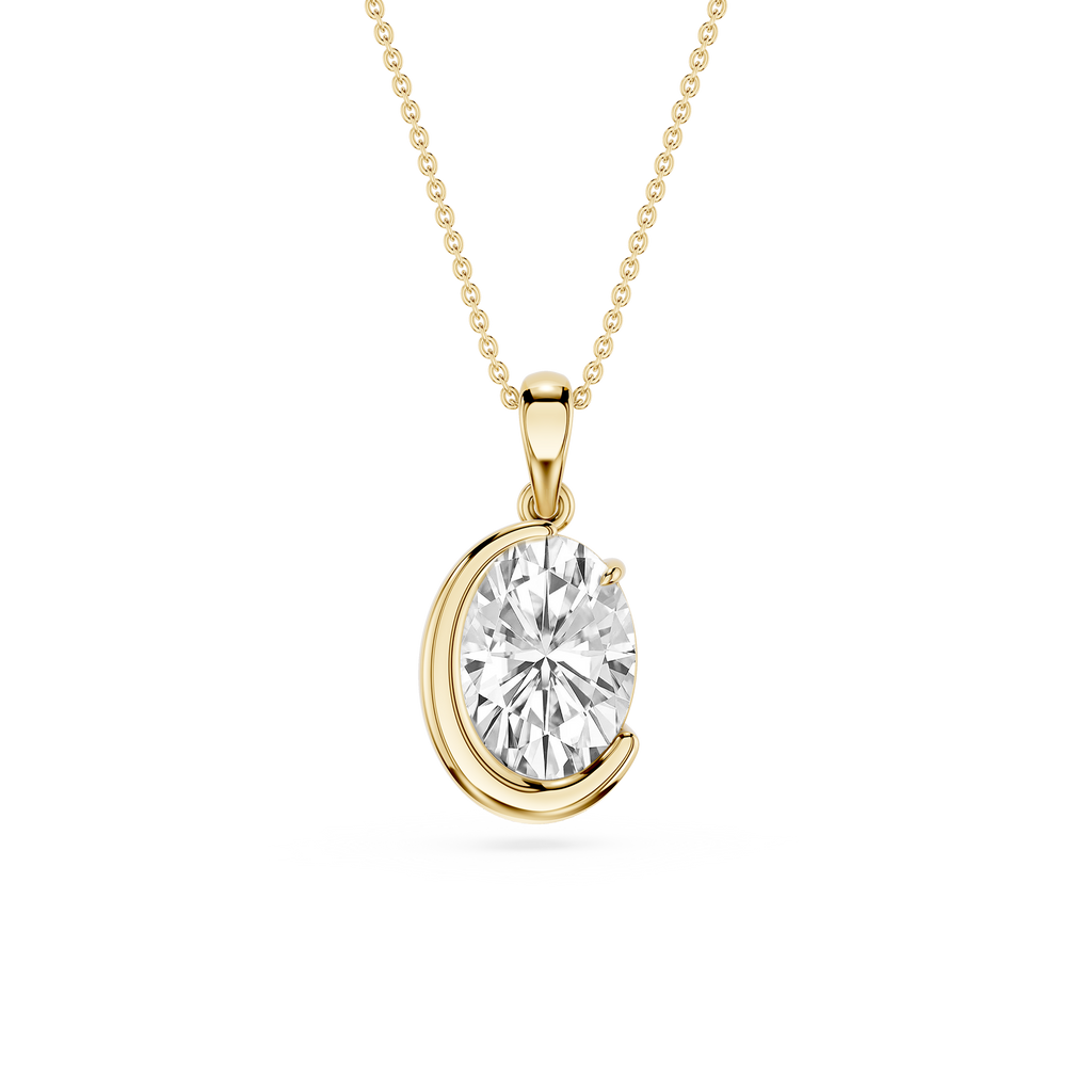 Oval Cut Lab Grown Diamond Crescent Pendant
