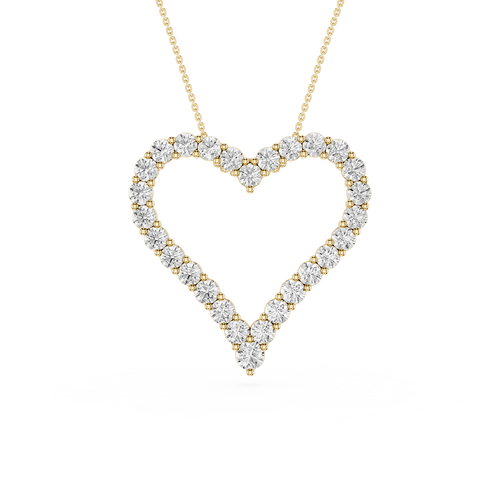 Heart-shaped diamond necklace on a white background