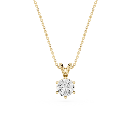 Gold necklace with a diamond pendant on a white background