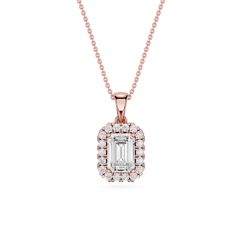 Emerald Cut Halo Lab Grown Diamond Pendant