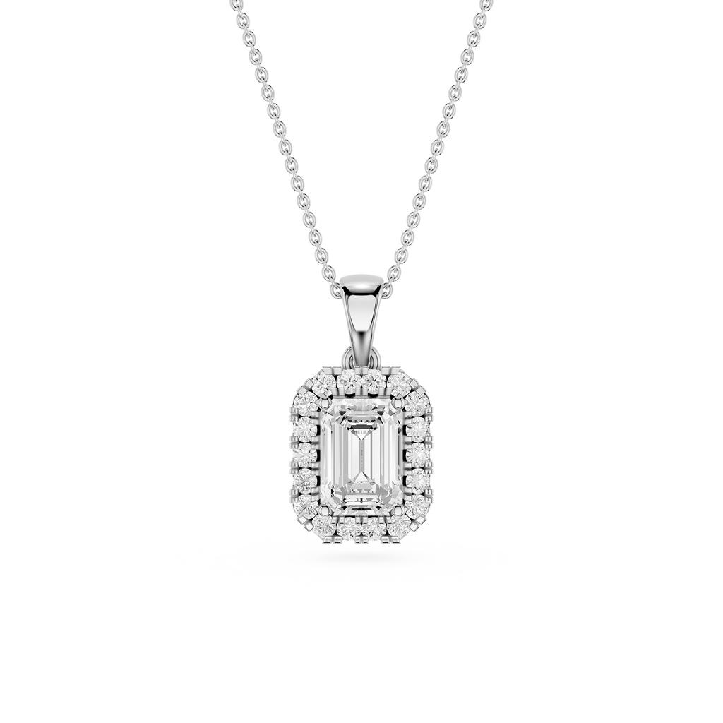 Emerald Cut Halo Lab Grown Diamond Pendant