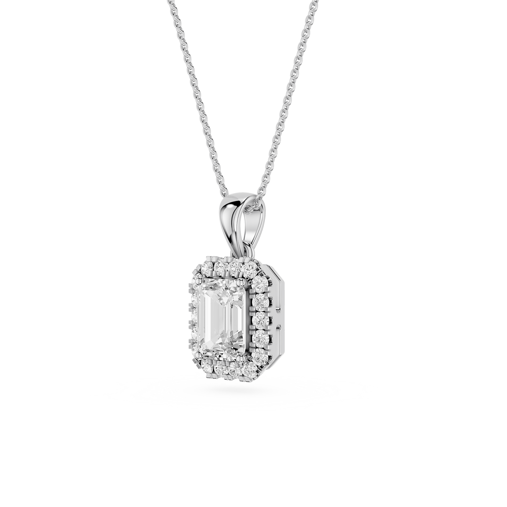 Emerald Cut Halo Lab Grown Diamond Pendant