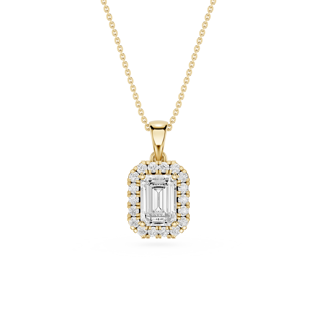 Emerald Cut Halo Lab Grown Diamond Pendant