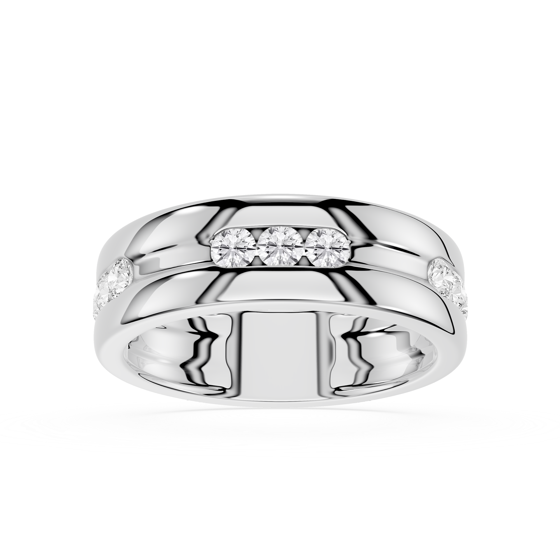 Round Diamond Flush Set Wedding Band