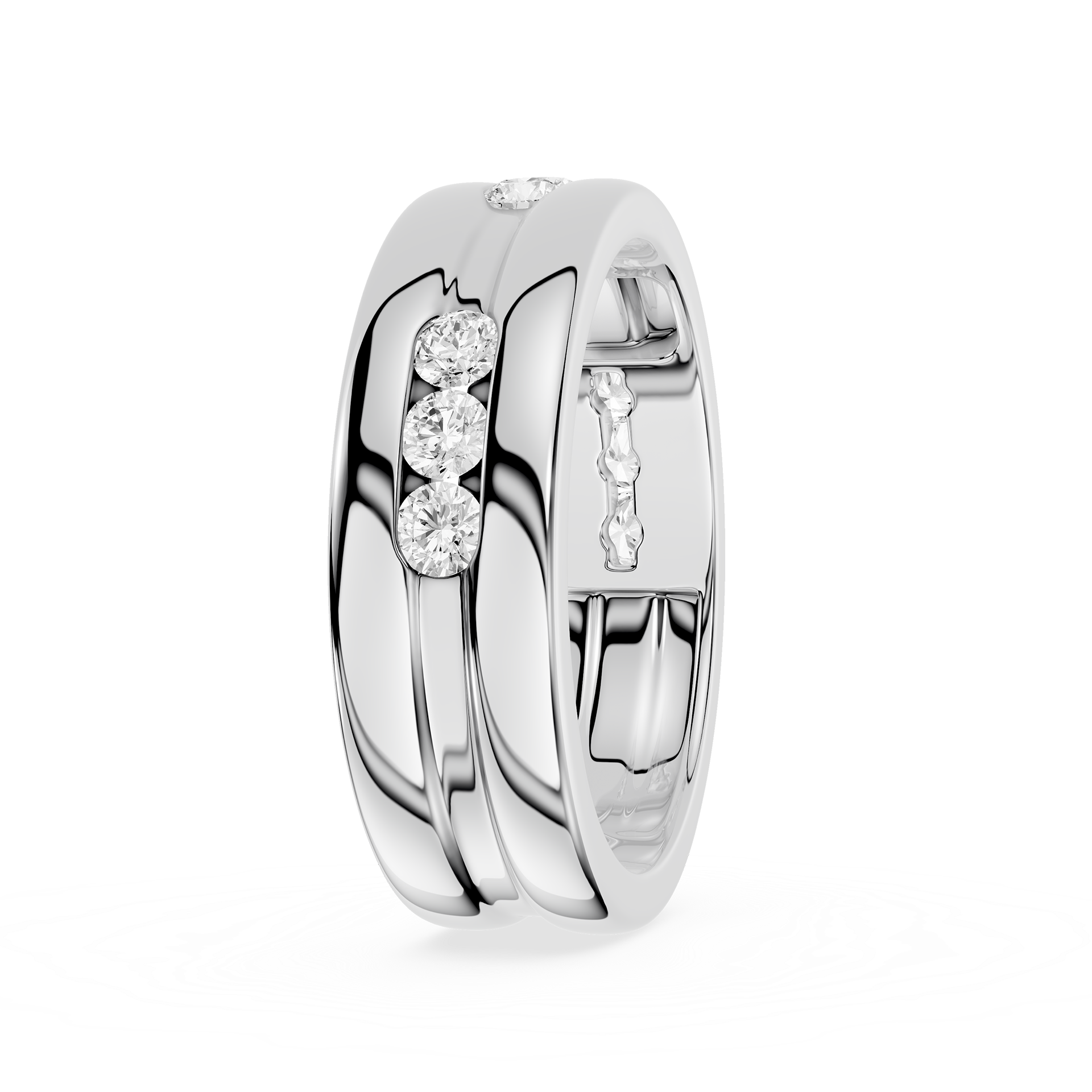 Round Diamond Flush Set Wedding Band