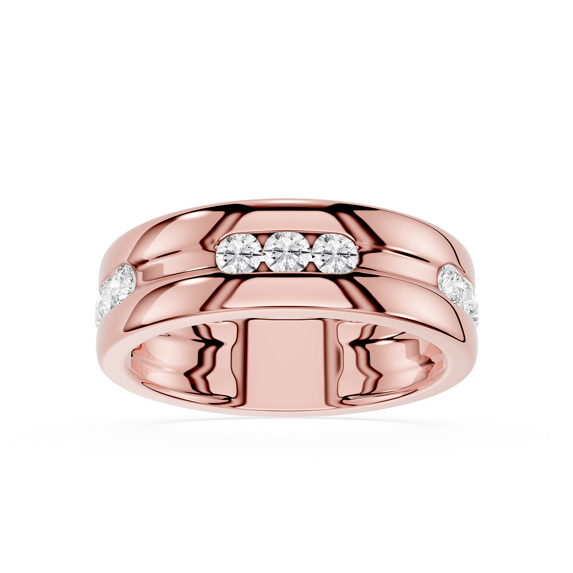 Round Diamond Flush Set Wedding Band
