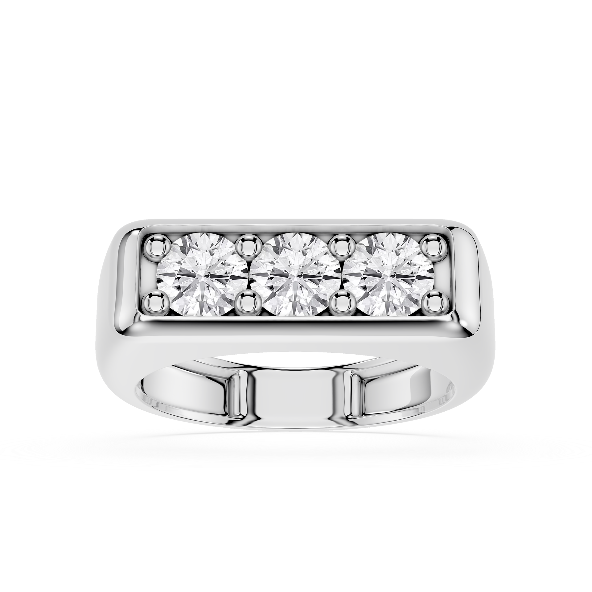 Round Three Stone Lab Grown Diamond Band Ring
