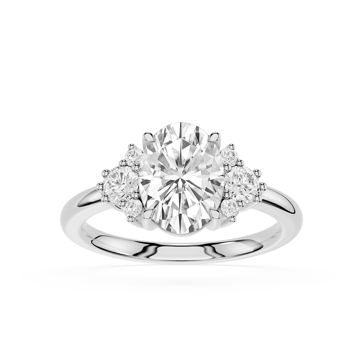 Oval cluster lab-grown diamond white gold ring with prong settings.