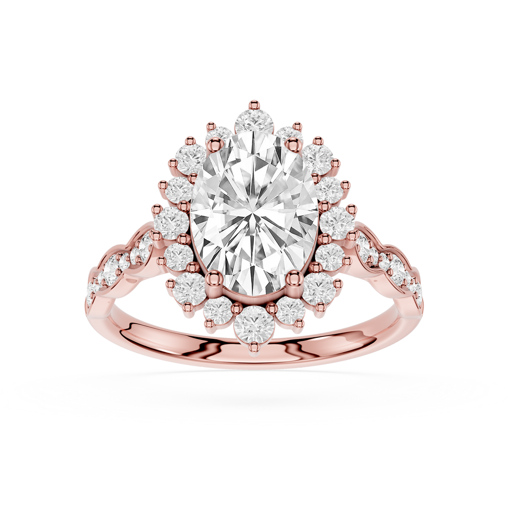 Oval Lab Grown Diamond Floral Halo Engagement Ring