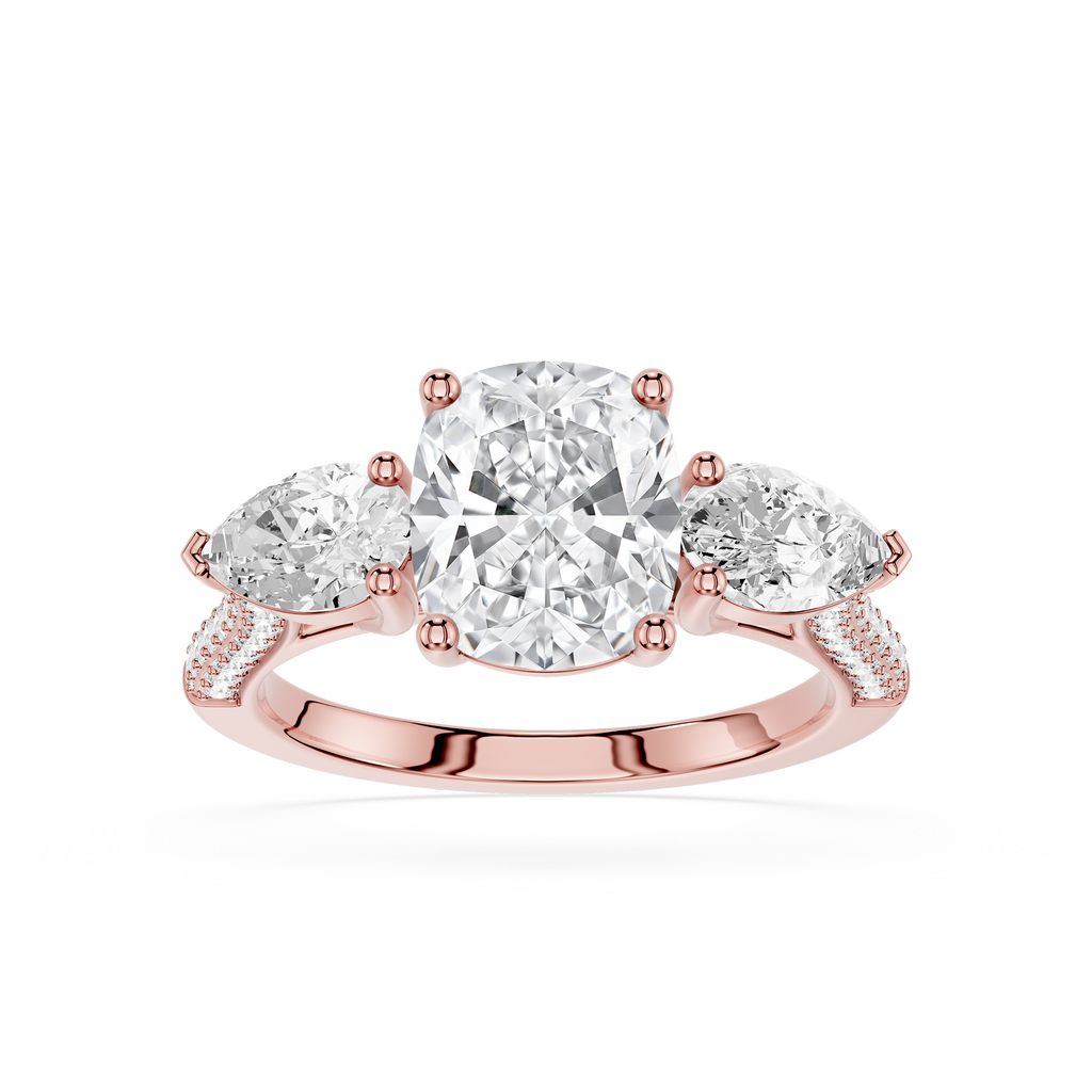Cushion Cut Lab Grown Diamond Three Stone Ring