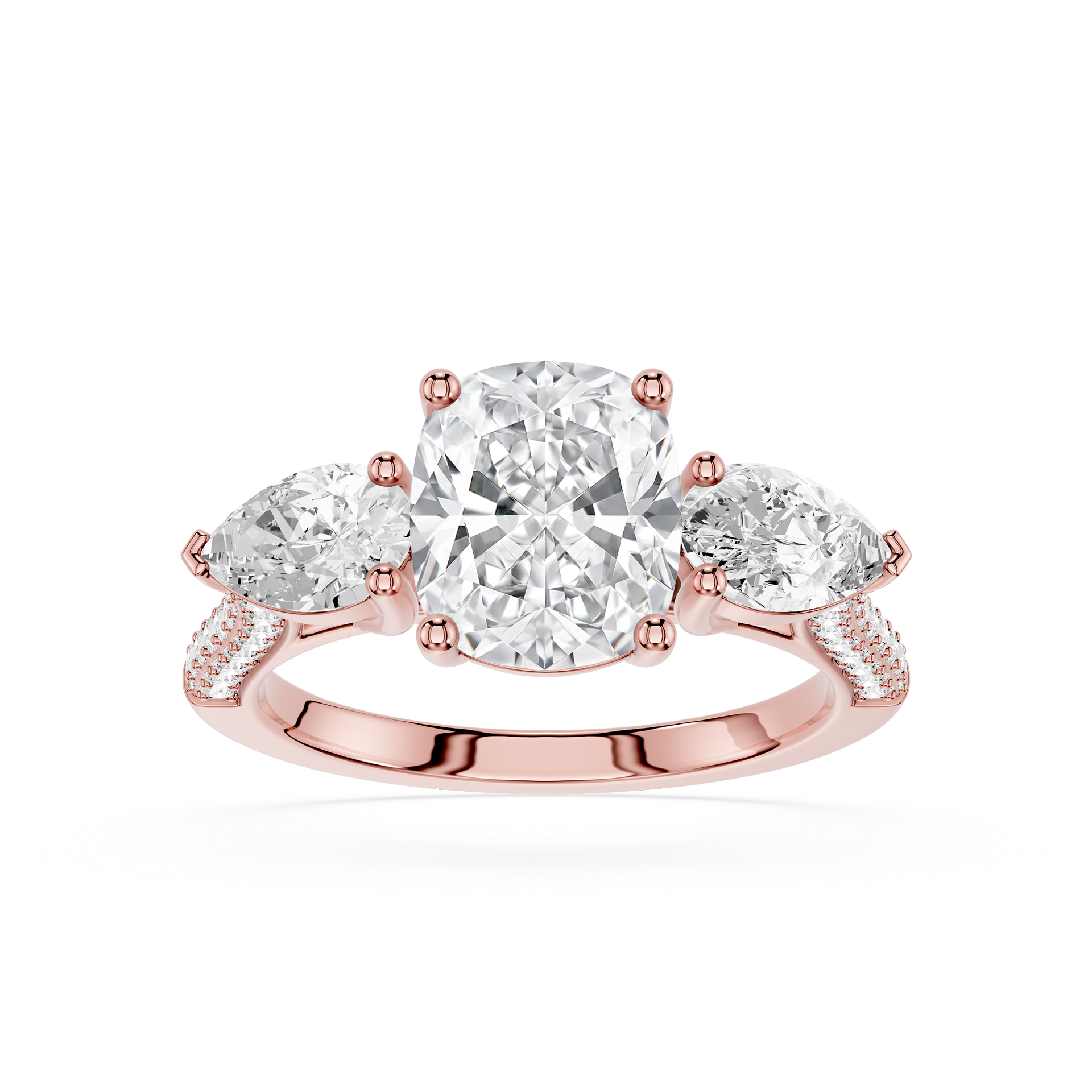 Cushion Cut Lab Grown Diamond Three Stone Ring