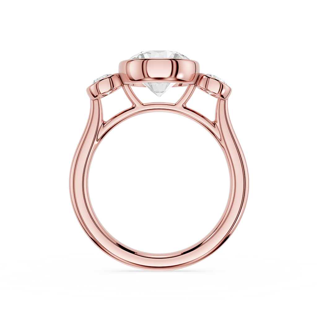 Round Bezel Three Stone Lab Grown Diamond Engagement Ring