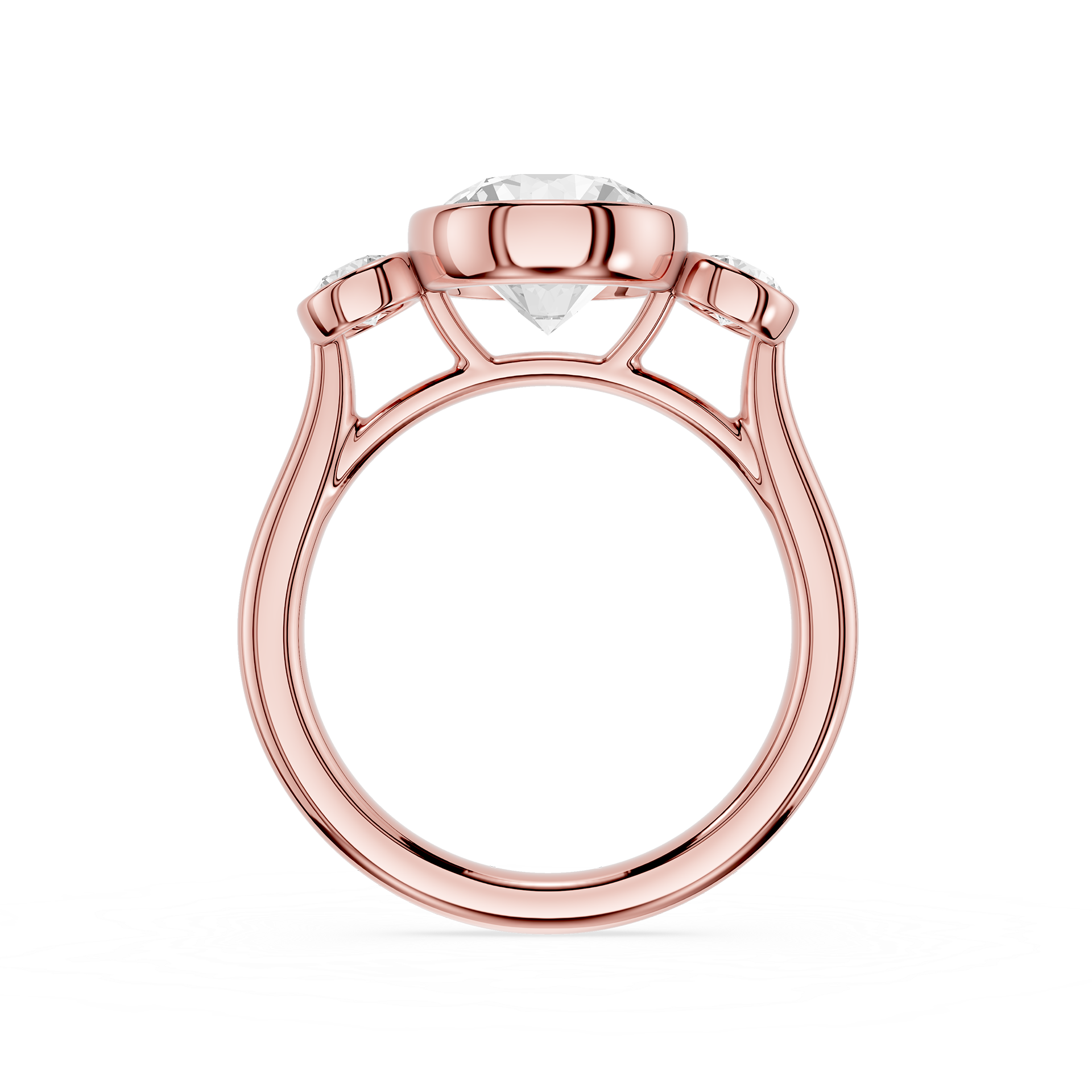 Round Bezel Three Stone Lab Grown Diamond Engagement Ring