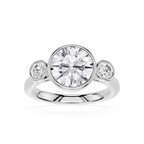 Round Bezel Three Stone Lab Grown Diamond Engagement Ring