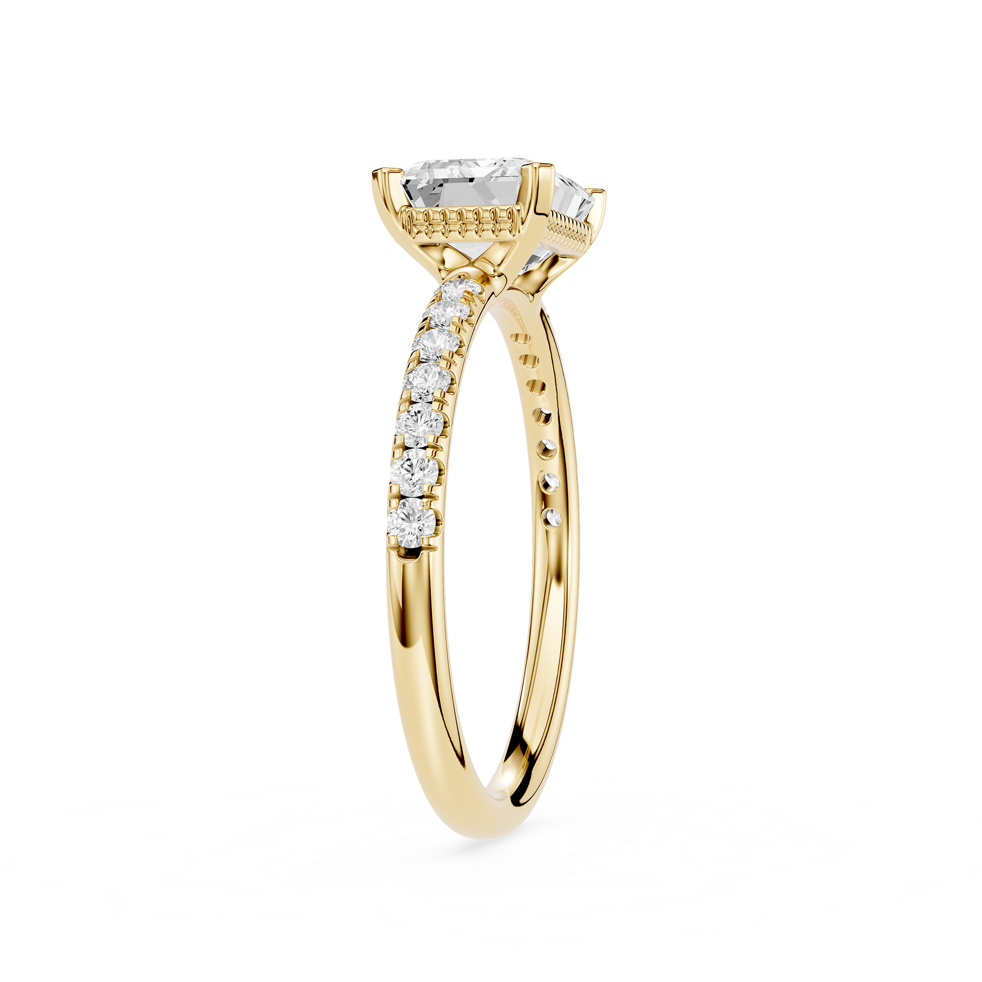 Emerald Cut Lab Grown Diamond Pavé Engagement Ring