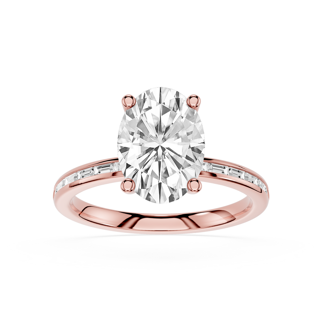Oval Cut Lab Grown Diamond Baguette Accent Engagement Ring