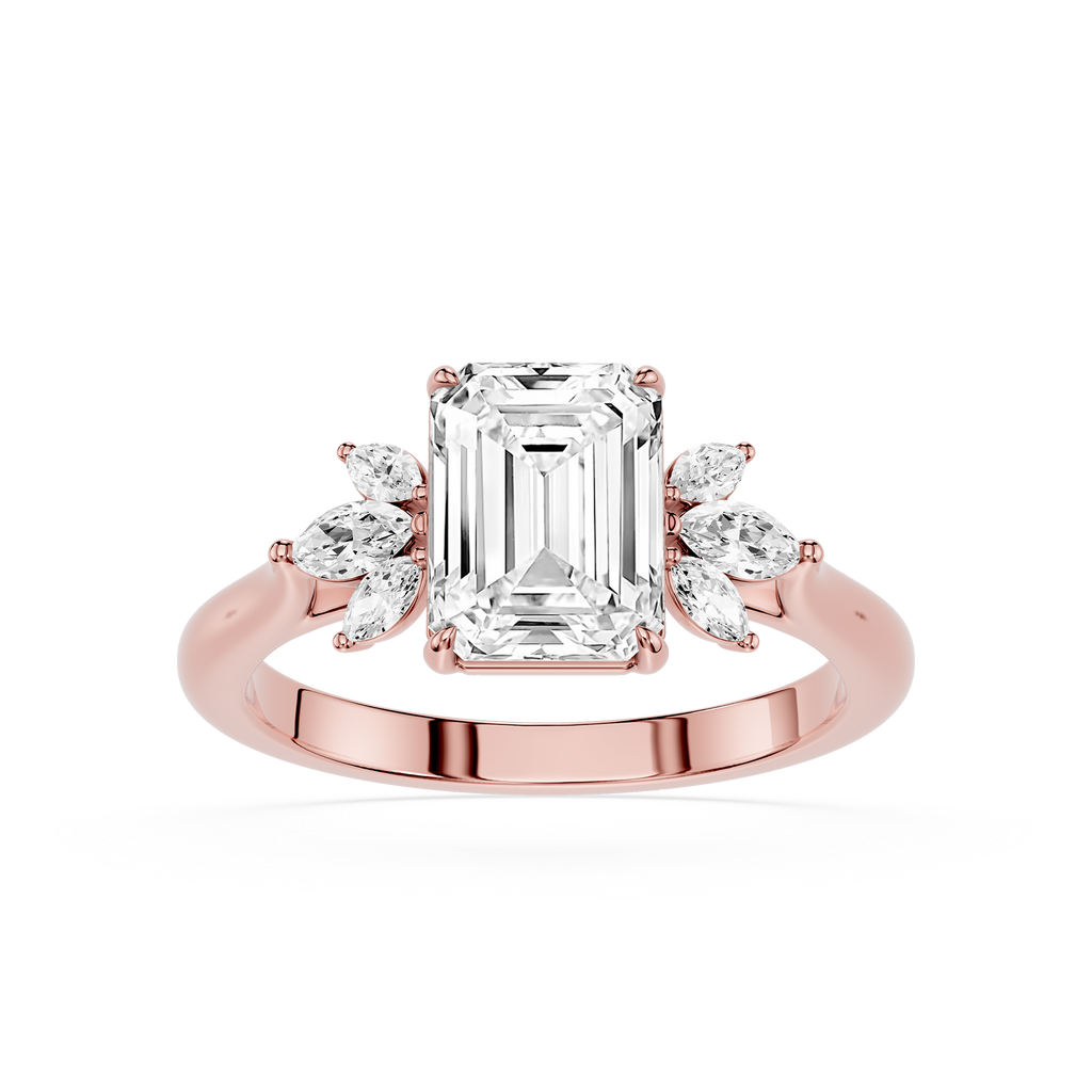 Emerald Cut Lab Grown Diamond with Marquise Side Stone Engagement Ring