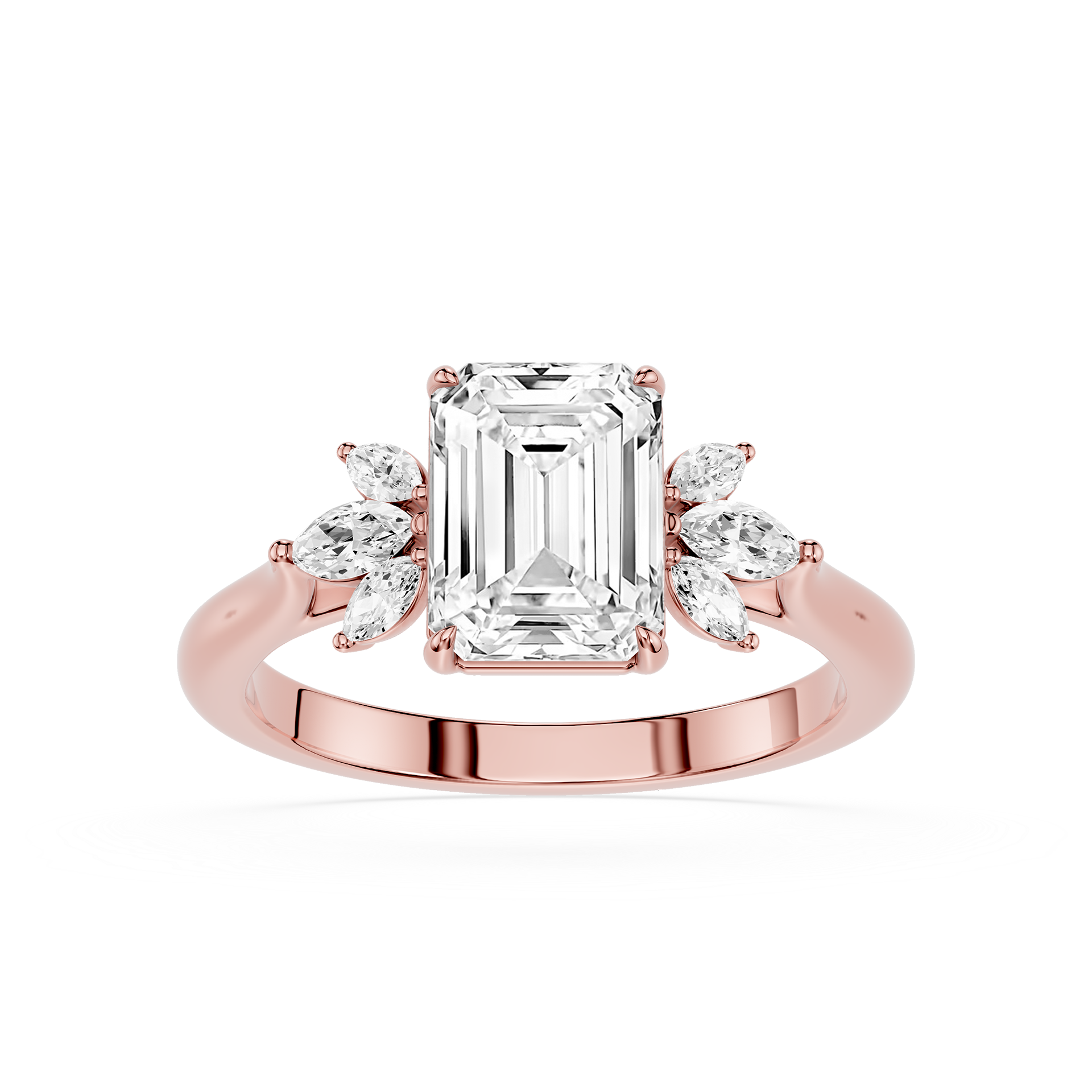 Emerald Cut Lab Grown Diamond with Marquise Side Stone Engagement Ring