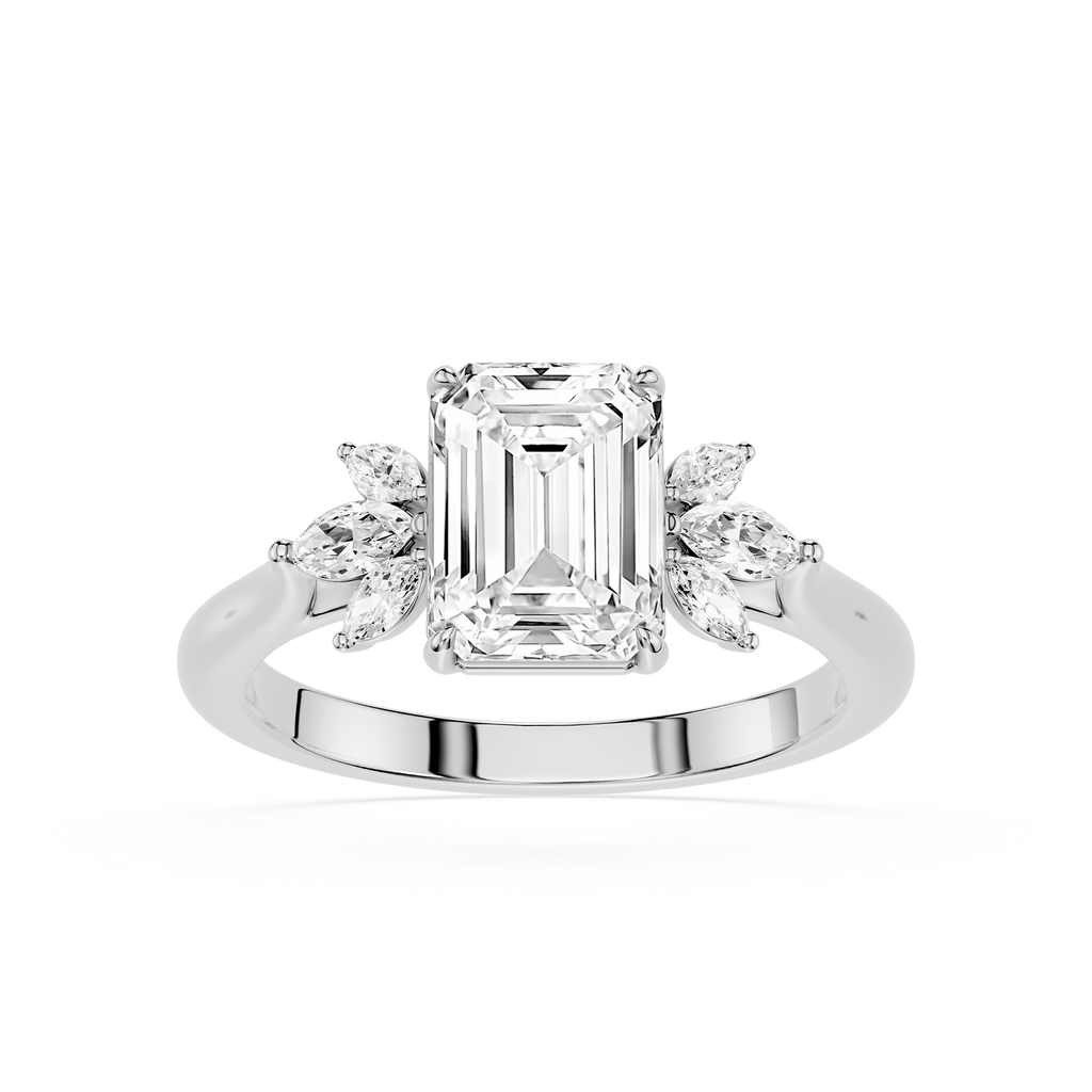Emerald Cut Lab Grown Diamond with Marquise Side Stone Engagement Ring