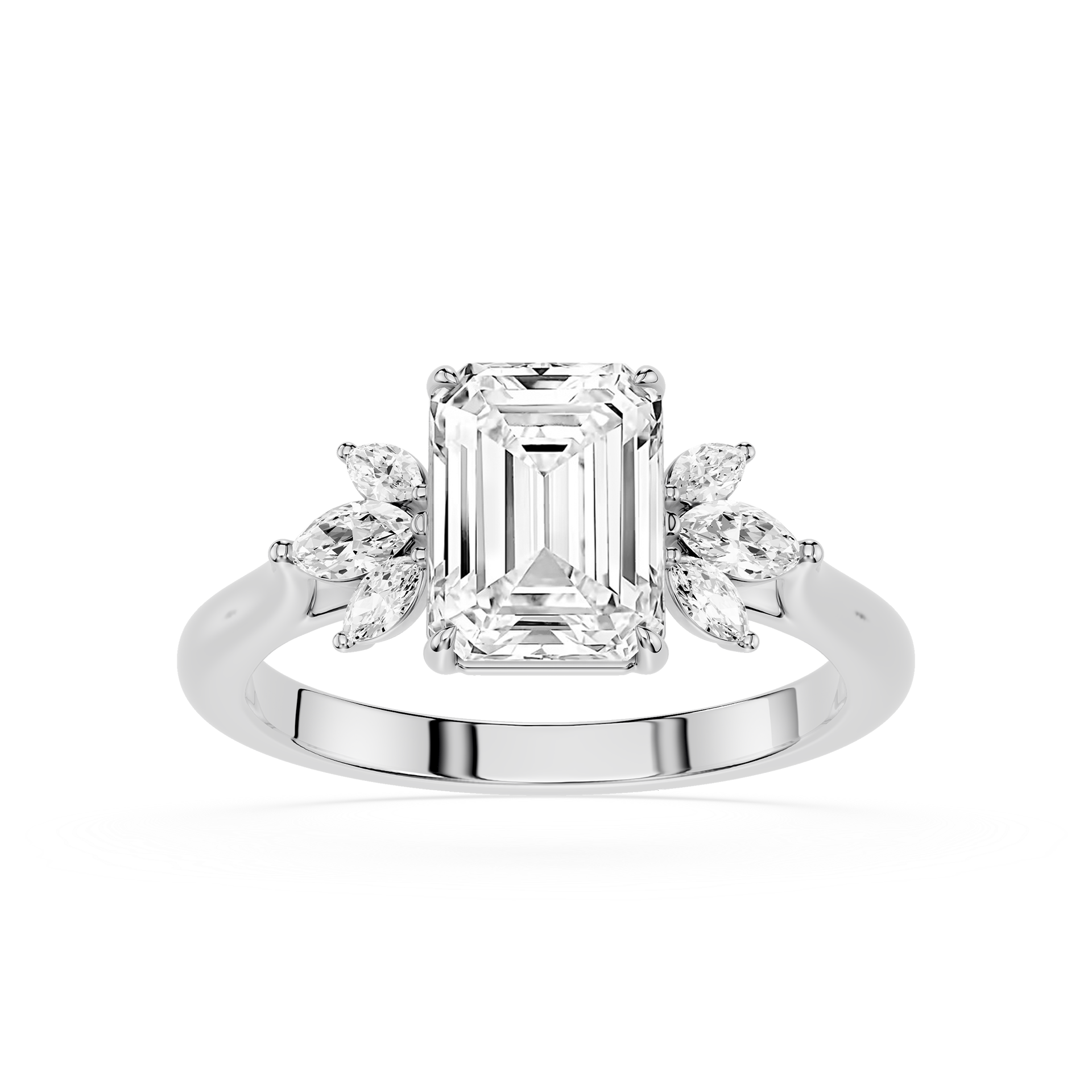 Emerald Cut Lab Grown Diamond with Marquise Side Stone Engagement Ring