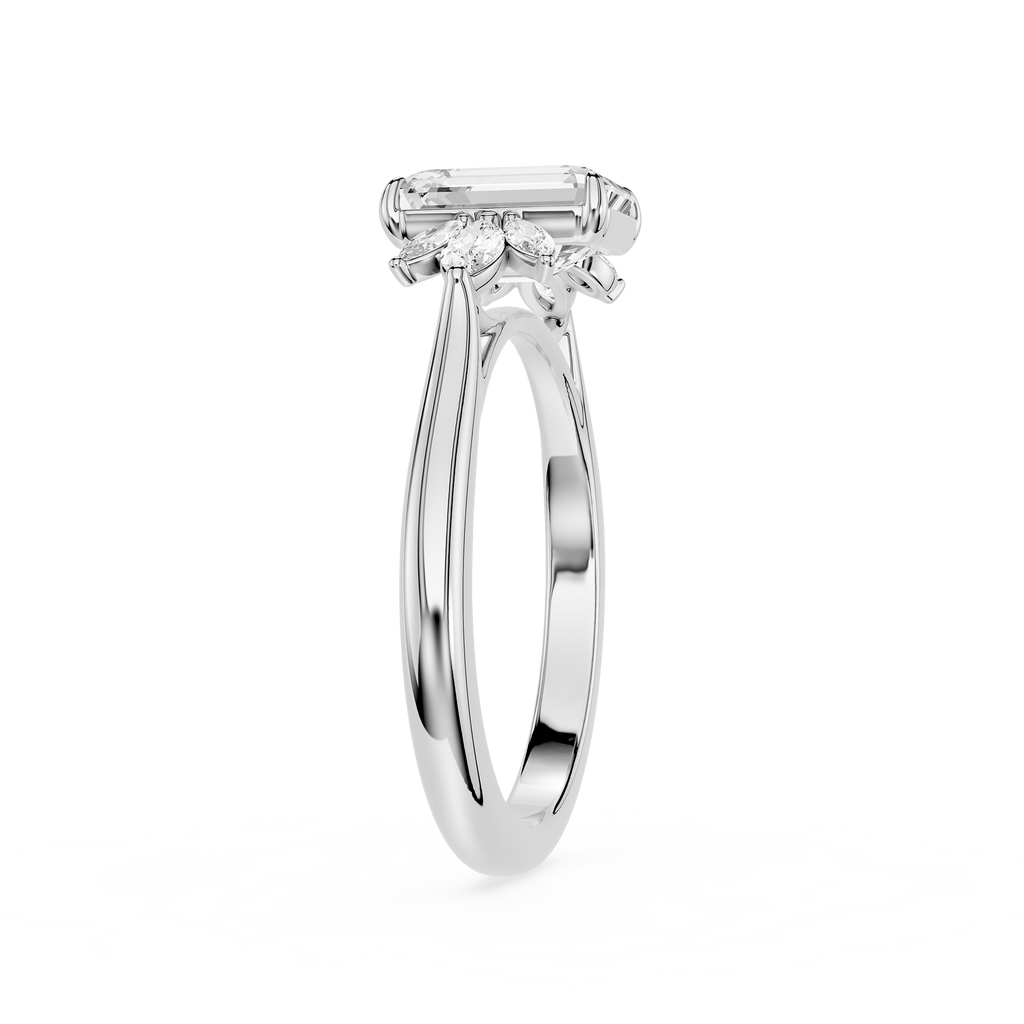 Emerald Cut Lab Grown Diamond with Marquise Side Stone Engagement Ring